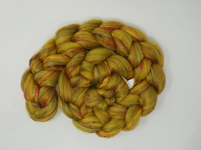Mustard Yellow fibre with flecks of red